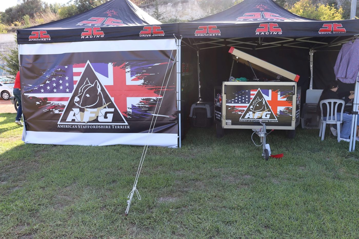 The AFG Kennel stand and trailer at the show grounds