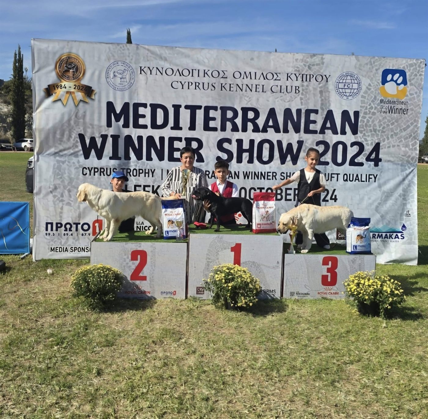 AFG Staffordshire Bull Terrier in first place on the Mediterranean Winner Show 2024 podium